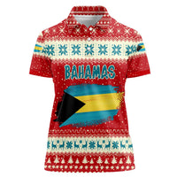 Bahamas Christmas Women Polo Shirt with Red Festive Pattern Sailing Santa and National Flag Motif - Wonder Print Shop