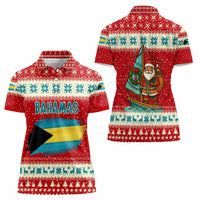 Bahamas Christmas Women Polo Shirt with Red Festive Pattern Sailing Santa and National Flag Motif - Wonder Print Shop