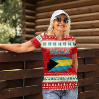 Bahamas Christmas Women Polo Shirt with Red Festive Pattern Sailing Santa and National Flag Motif - Wonder Print Shop