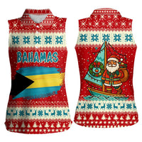 Bahamas Christmas Women Sleeveless Polo Shirt with Red Festive Pattern Sailing Santa and National Flag Motif - Wonder Print Shop
