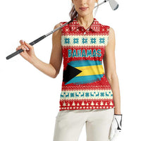 Bahamas Christmas Women Sleeveless Polo Shirt with Red Festive Pattern Sailing Santa and National Flag Motif - Wonder Print Shop