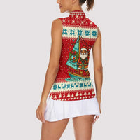 Bahamas Christmas Women Sleeveless Polo Shirt with Red Festive Pattern Sailing Santa and National Flag Motif - Wonder Print Shop