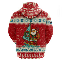Bahamas Christmas Zip Hoodie with Red Festive Pattern Sailing Santa and National Flag Motif - Wonder Print Shop