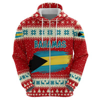 Bahamas Christmas Zip Hoodie with Red Festive Pattern Sailing Santa and National Flag Motif - Wonder Print Shop