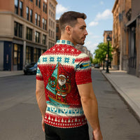 Bahamas Christmas Zipper Polo Shirt with Red Festive Pattern Sailing Santa and National Flag Motif - Wonder Print Shop