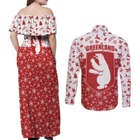 Greenland Christmas Couples Matching Off Shoulder Maxi Dress and Long Sleeve Button Shirt Land of Ice Heart of Fire - Wonder Print Shop