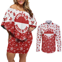 Greenland Christmas Couples Matching Off Shoulder Short Dress and Long Sleeve Button Shirt Land of Ice Heart of Fire - Wonder Print Shop