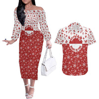 Greenland Christmas Couples Matching Off The Shoulder Long Sleeve Dress and Hawaiian Shirt Land of Ice Heart of Fire - Wonder Print Shop