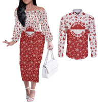 Greenland Christmas Couples Matching Off The Shoulder Long Sleeve Dress and Long Sleeve Button Shirt Land of Ice Heart of Fire - Wonder Print Shop