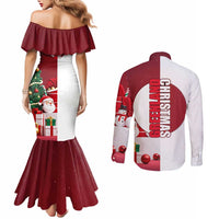 Greenland Santa Christmas Couples Matching Mermaid Dress and Long Sleeve Button Shirt Nordic Holiday Pride Design - Wonder Print Shop