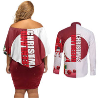 Greenland Santa Christmas Couples Matching Off Shoulder Short Dress and Long Sleeve Button Shirt Nordic Holiday Pride Design - Wonder Print Shop