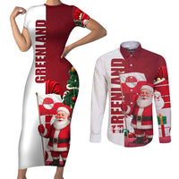 Greenland Santa Christmas Couples Matching Short Sleeve Bodycon Dress and Long Sleeve Button Shirt Nordic Holiday Pride Design - Wonder Print Shop