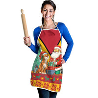 Guyana Christmas Santa Leopard Apron with Green Red Yellow Gift and Map - Wonder Print Shop