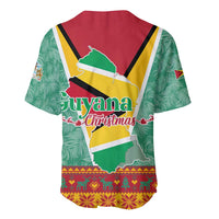 Guyana Christmas Santa Leopard Baseball Jersey with Green Red Yellow Gift and Map - Wonder Print Shop