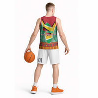 Guyana Christmas Santa Leopard Basketball Jersey with Green Red Yellow Gift and Map - Wonder Print Shop