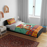 Guyana Christmas Santa Leopard Bedding Set with Green Red Yellow Gift and Map - Wonder Print Shop