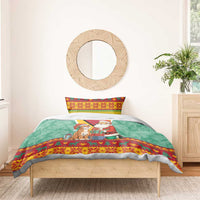 Guyana Christmas Santa Leopard Bedding Set with Green Red Yellow Gift and Map - Wonder Print Shop