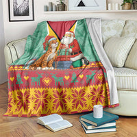 Guyana Christmas Santa Leopard Blanket with Green Red Yellow Gift and Map - Wonder Print Shop