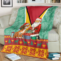 Guyana Christmas Santa Leopard Blanket with Green Red Yellow Gift and Map - Wonder Print Shop