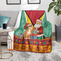 Guyana Christmas Santa Leopard Blanket with Green Red Yellow Gift and Map - Wonder Print Shop