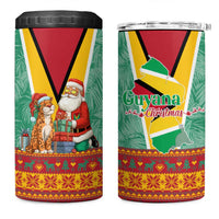 Guyana Christmas Santa Leopard 4 in 1 Can Cooler Tumbler with Green Red Yellow Gift and Map - Wonder Print Shop
