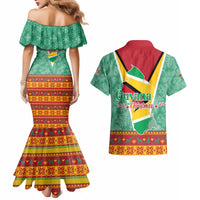 Guyana Christmas Santa Leopard Couples Matching Mermaid Dress and Hawaiian Shirt with Green Red Yellow Gift and Map - Wonder Print Shop