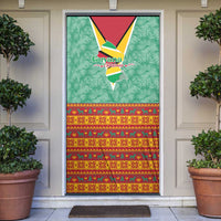 Guyana Christmas Santa Leopard Door Cover with Green Red Yellow Gift and Map - Wonder Print Shop