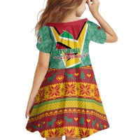 Guyana Christmas Santa Leopard Family Matching Off The Shoulder Long Sleeve Dress and Hawaiian Shirt with Green Red Yellow Gift and Map - Wonder Print Shop