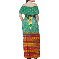 Guyana Christmas Santa Leopard Family Matching Off Shoulder Maxi Dress and Hawaiian Shirt with Green Red Yellow Gift and Map - Wonder Print Shop