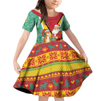 Guyana Christmas Santa Leopard Family Matching Off Shoulder Short Dress and Hawaiian Shirt with Green Red Yellow Gift and Map - Wonder Print Shop