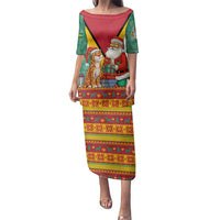 Guyana Christmas Santa Leopard Family Matching Puletasi and Hawaiian Shirt with Green Red Yellow Gift and Map - Wonder Print Shop