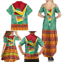 Guyana Christmas Santa Leopard Family Matching Summer Maxi Dress and Hawaiian Shirt with Green Red Yellow Gift and Map - Wonder Print Shop