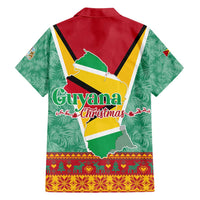 Guyana Christmas Santa Leopard Family Matching Summer Maxi Dress and Hawaiian Shirt with Green Red Yellow Gift and Map - Wonder Print Shop