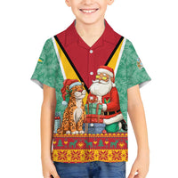 Guyana Christmas Santa Leopard Family Matching Summer Maxi Dress and Hawaiian Shirt with Green Red Yellow Gift and Map - Wonder Print Shop