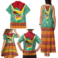 Guyana Christmas Santa Leopard Family Matching Tank Maxi Dress and Hawaiian Shirt with Green Red Yellow Gift and Map - Wonder Print Shop