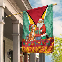 Guyana Christmas Santa Leopard Garden Flag with Green Red Yellow Gift and Map - Wonder Print Shop
