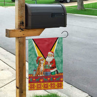 Guyana Christmas Santa Leopard Garden Flag with Green Red Yellow Gift and Map - Wonder Print Shop
