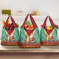 Guyana Christmas Santa Leopard Grocery Bag with Green Red Yellow Gift and Map - Wonder Print Shop