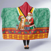 Guyana Christmas Santa Leopard Hooded Blanket with Green Red Yellow Gift and Map - Wonder Print Shop
