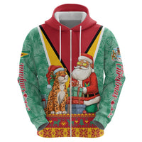 Guyana Christmas Santa Leopard Hoodie with Green Red Yellow Gift and Map - Wonder Print Shop