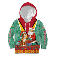 Guyana Christmas Santa Leopard Kid Hoodie with Green Red Yellow Gift and Map - Wonder Print Shop
