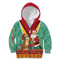 Guyana Christmas Santa Leopard Kid Hoodie with Green Red Yellow Gift and Map - Wonder Print Shop