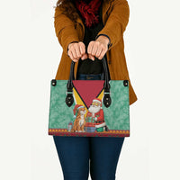 Guyana Christmas Santa Leopard Leather Bag with Green Red Yellow Gift and Map - Wonder Print Shop