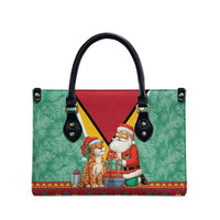 Guyana Christmas Santa Leopard Leather Bag with Green Red Yellow Gift and Map - Wonder Print Shop