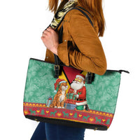 Guyana Christmas Santa Leopard Leather Tote Bag with Green Red Yellow Gift and Map - Wonder Print Shop