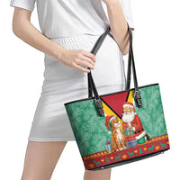 Guyana Christmas Santa Leopard Leather Tote Bag with Green Red Yellow Gift and Map - Wonder Print Shop