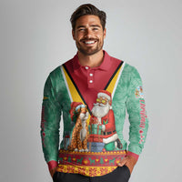 Guyana Christmas Santa Leopard Long Sleeve Polo Shirt with Green Red Yellow Gift and Map - Wonder Print Shop