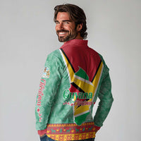 Guyana Christmas Santa Leopard Long Sleeve Polo Shirt with Green Red Yellow Gift and Map - Wonder Print Shop