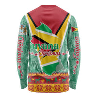 Guyana Christmas Santa Leopard Long Sleeve Shirt with Green Red Yellow Gift and Map - Wonder Print Shop