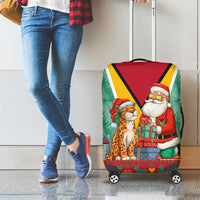 Guyana Christmas Santa Leopard Luggage Cover with Green Red Yellow Gift and Map - Wonder Print Shop